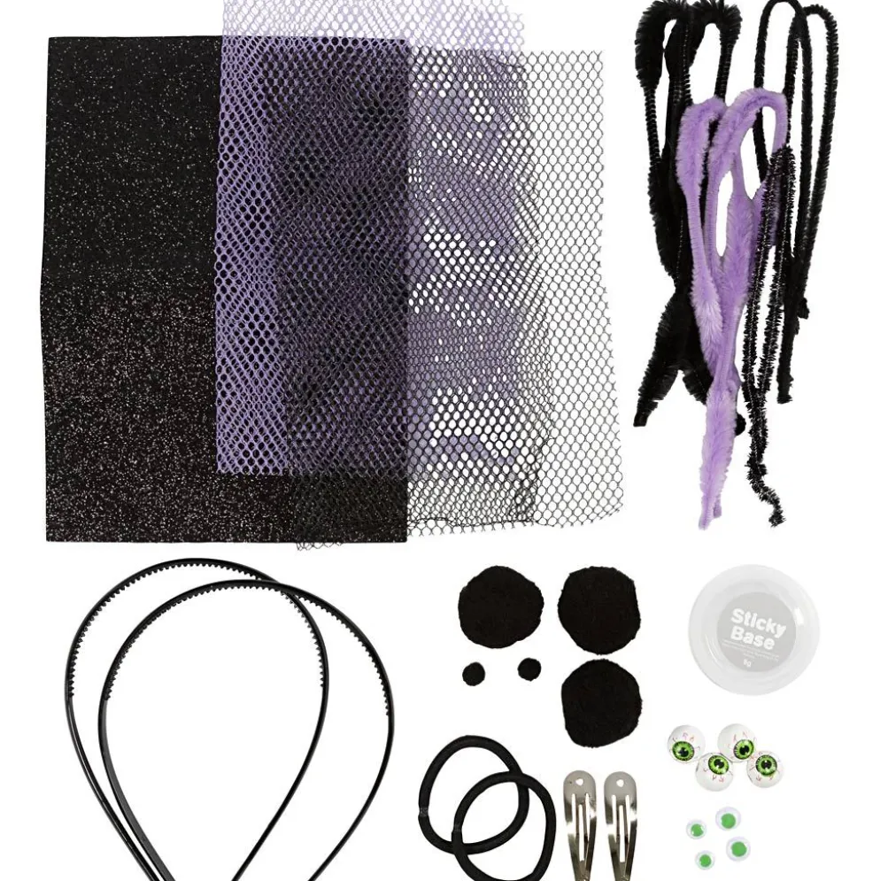Mini DIY Kit Läskig Utklädnad, Hårband, hårspännen och hårband, svart, lila, 1 förp.