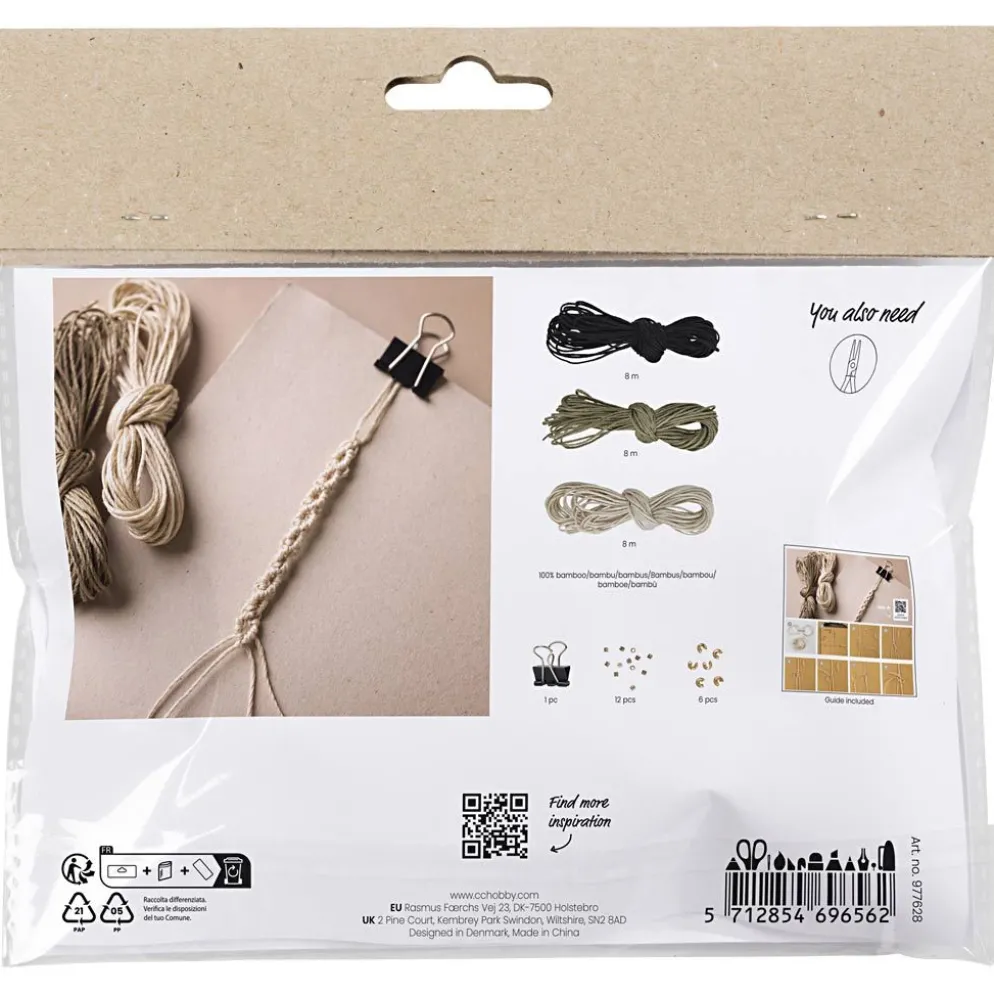 Mini DIY Kit Makramé, Armband, svart, olivbrun, sand, 1 förp.