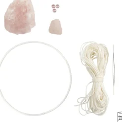 Mini DIY Kit Makramé, Drömfångare med rosenkvartskristall, ljusrosa, vit, 1 förp.