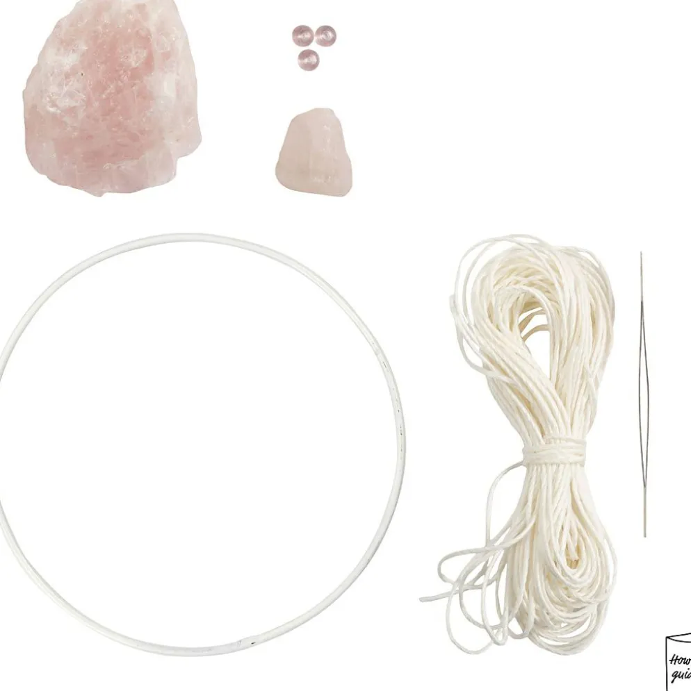 Mini DIY Kit Makramé, Drömfångare med rosenkvartskristall, ljusrosa, vit, 1 förp.
