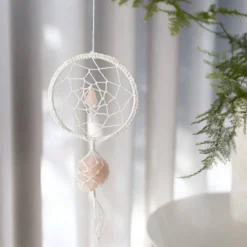 Mini DIY Kit Makramé, Drömfångare med rosenkvartskristall, ljusrosa, vit, 1 förp.