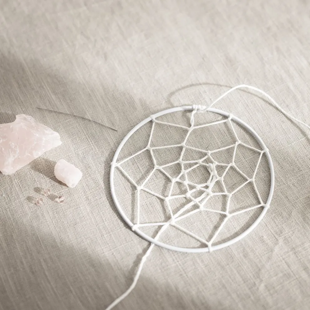 Mini DIY Kit Makramé, Drömfångare med rosenkvartskristall, ljusrosa, vit, 1 förp.