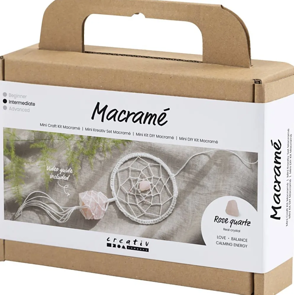 Mini DIY Kit Makramé, Drömfångare med rosenkvartskristall, ljusrosa, vit, 1 förp.