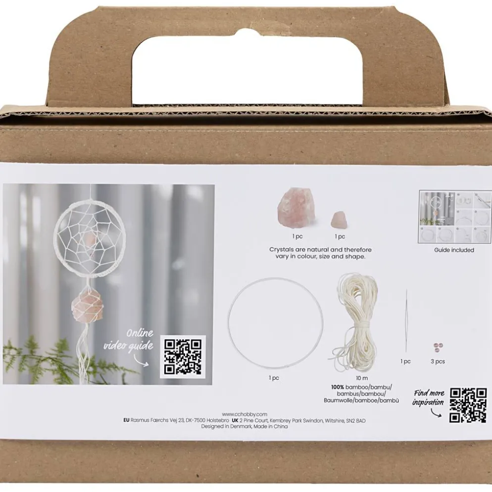 Mini DIY Kit Makramé, Drömfångare med rosenkvartskristall, ljusrosa, vit, 1 förp.