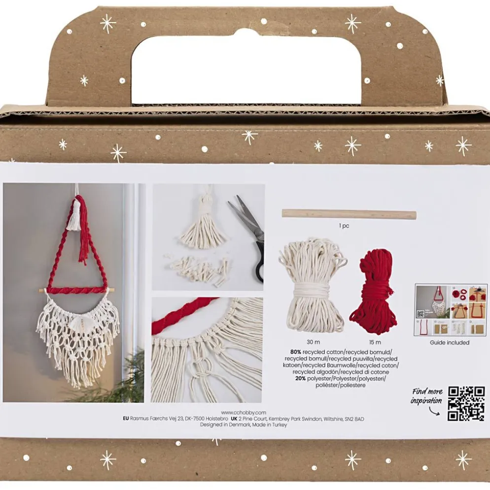 Mini DIY Kit Makramé, Jultomte, julröd, råvit, 1 förp.