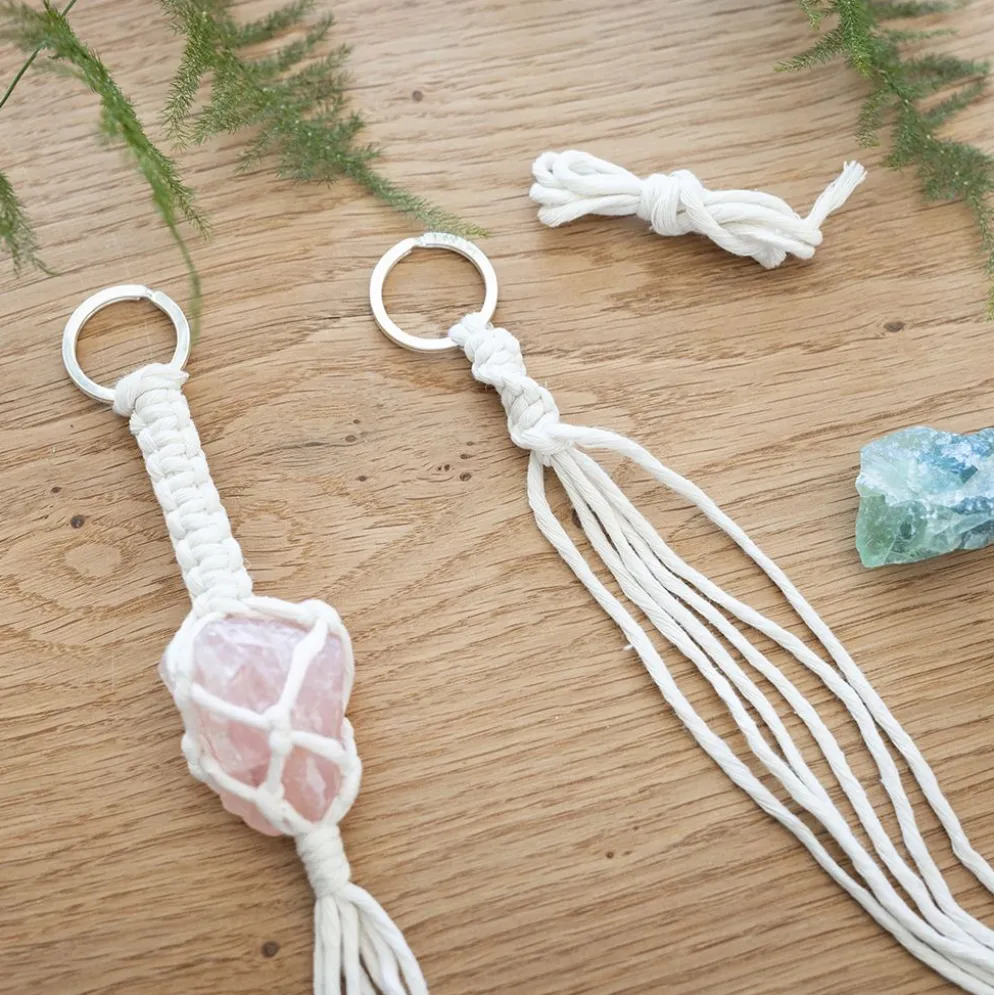 Mini DIY Kit Makramé, Nyckelringar, matt transparenta, dusty grön, dusty rosa, ljusnatur, 1 förp.