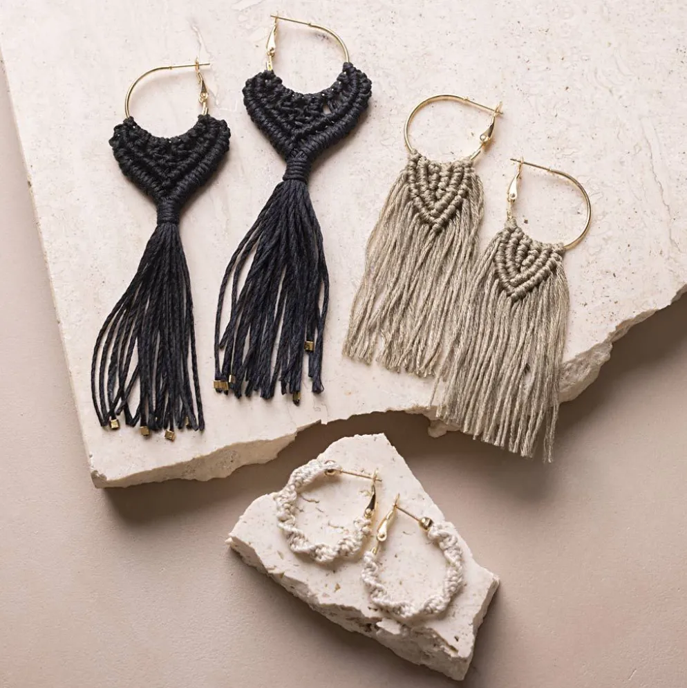 Mini DIY Kit Makramé, Örhängen, svart, olivbrun, sand, 1 förp.