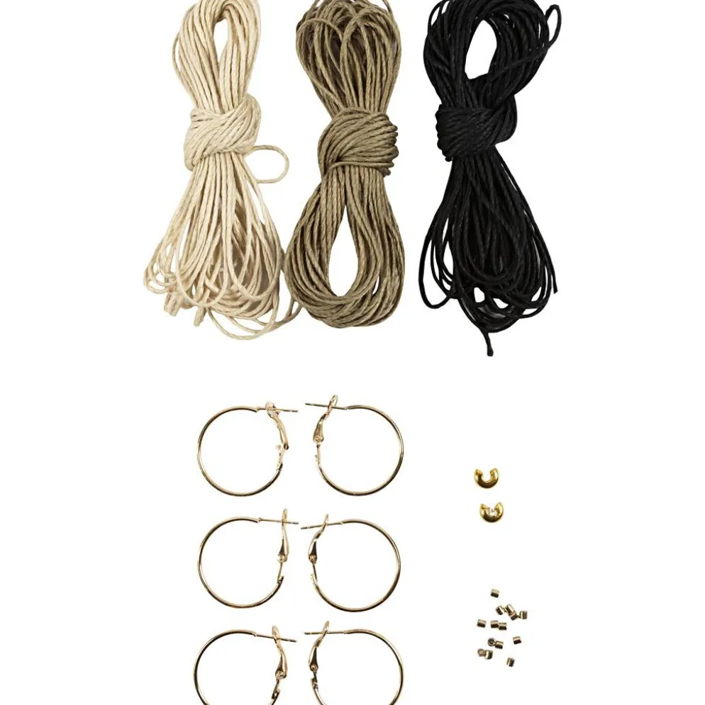 Mini DIY Kit Makramé, Örhängen, svart, olivbrun, sand, 1 förp.