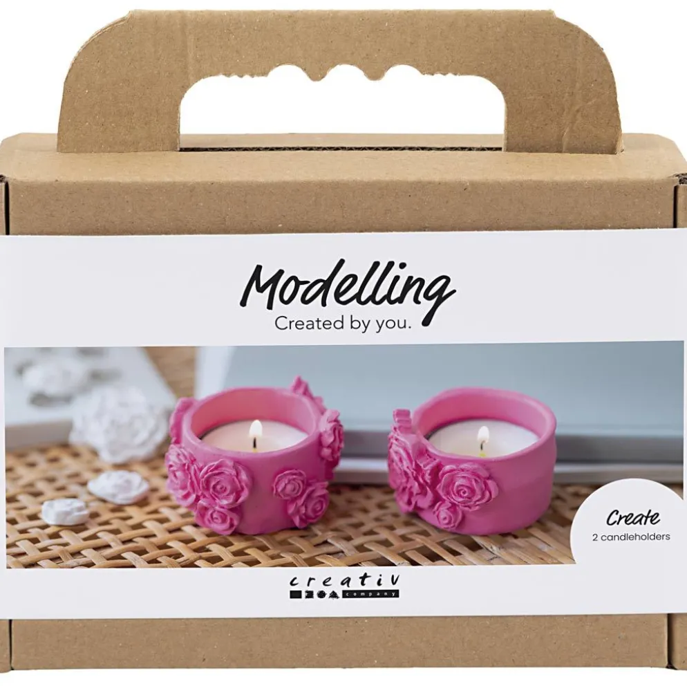 Mini DIY Kit Modellera, Värmeljushållare, rosa, 1 förp.