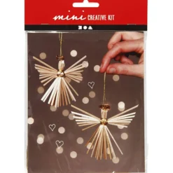 Mini DIY Kit, ängel i halm, H: 8 cm, 1 förp.