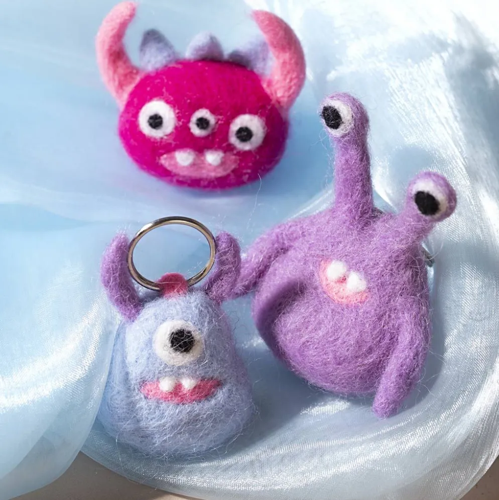 Mini DIY Kit Nålfiltning, Monster, mixade färger, 1 förp.