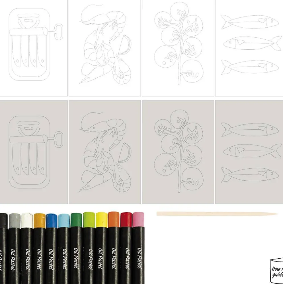 Mini DIY Kit Oljepastell, Fisk och skaldjur, grå, vit, 1 förp.