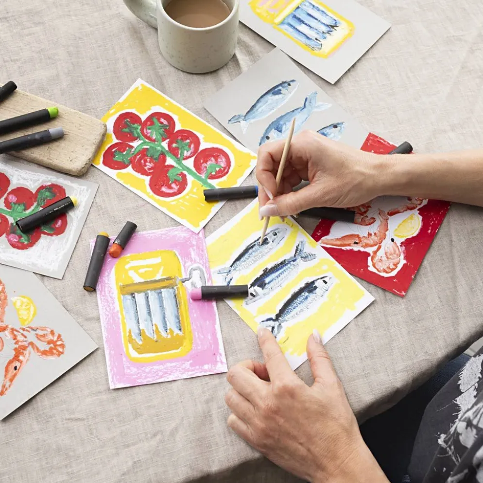 Mini DIY Kit Oljepastell, Fisk och skaldjur, grå, vit, 1 förp.