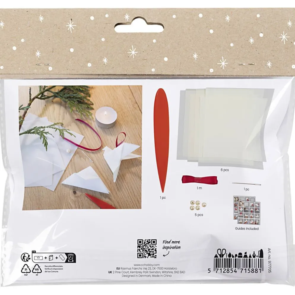 Mini DIY Kit Origami, Duvor/stjärnor, mörkröd, råvit, 1 förp.