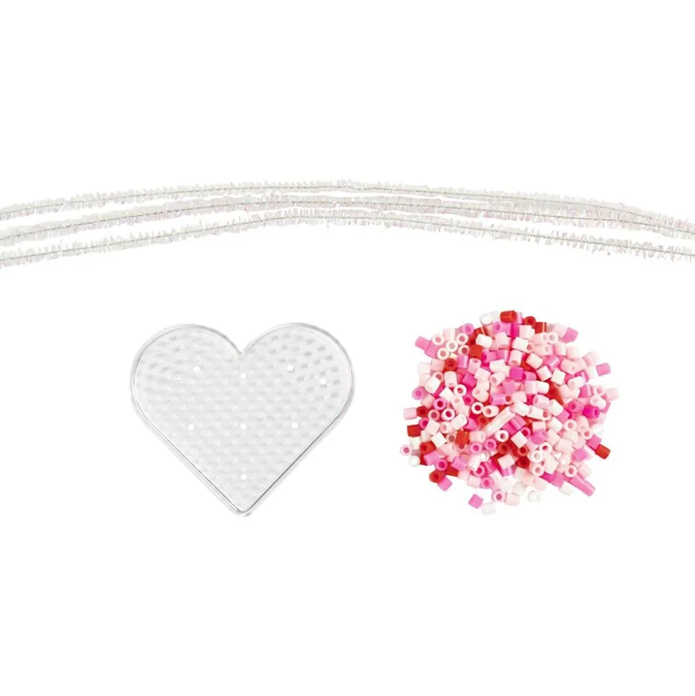 Mini DIY Kit Rörpärlor, Julhjärtan, rosa, ljusrosa, primärröd, vit, 1 förp.
