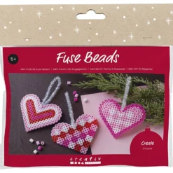 Mini DIY Kit Rörpärlor, Julhjärtan, rosa, ljusrosa, primärröd, vit, 1 förp.