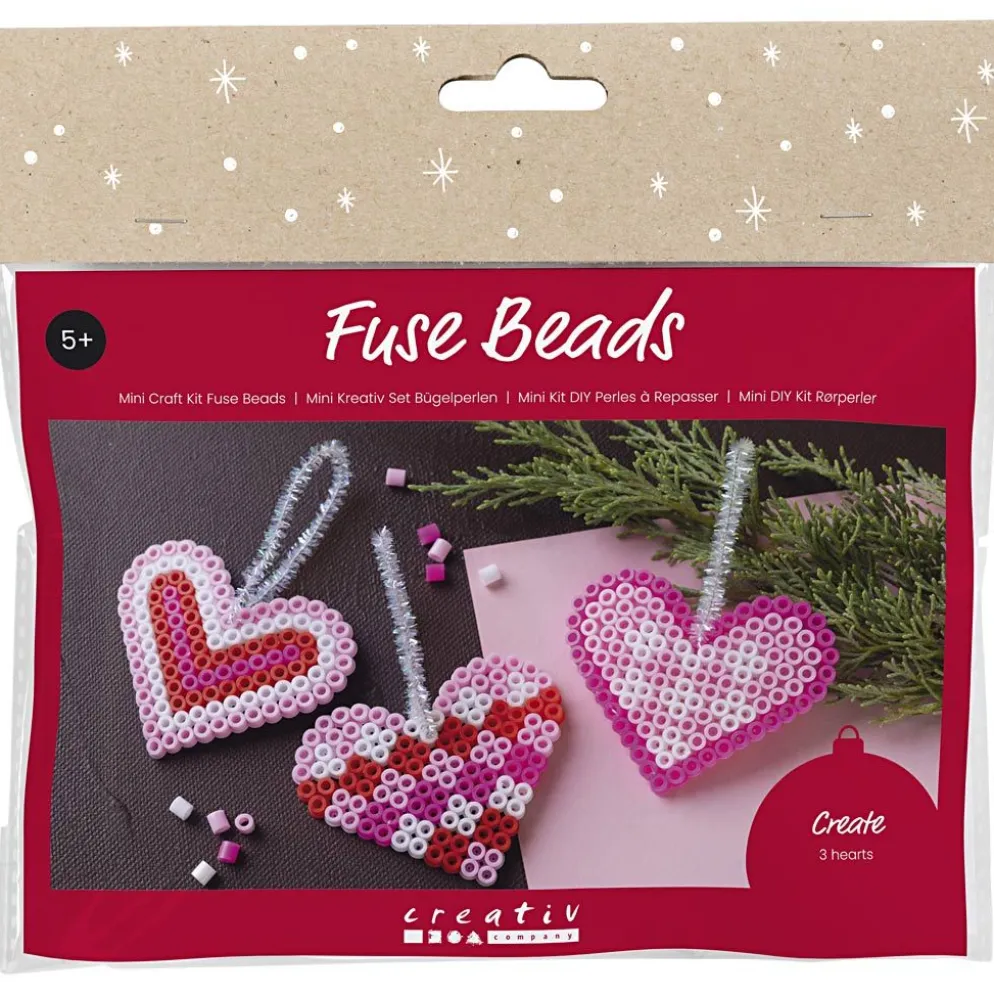 Mini DIY Kit Rörpärlor, Julhjärtan, rosa, ljusrosa, primärröd, vit, 1 förp.