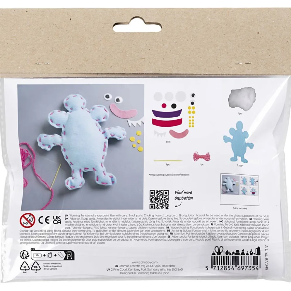 Mini DIY Kit Sömnad, Filtmonster, mixade färger, 1 förp.