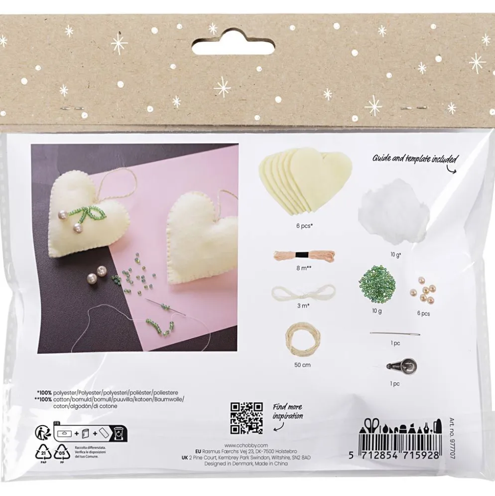 Mini DIY Kit Sömnad, Hjärtan, off white, 1 förp.
