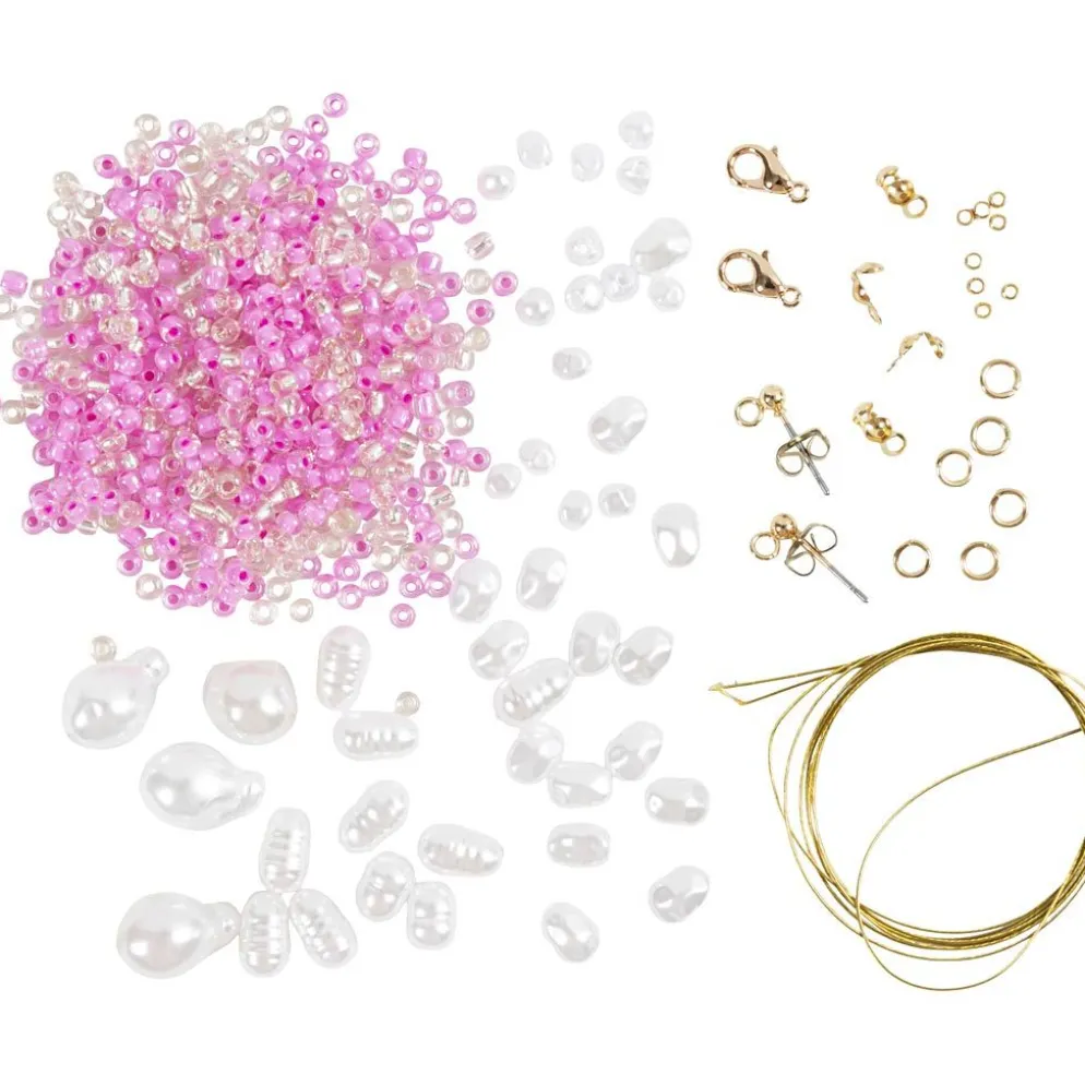 Mini DIY Kit Smycken, Halsband och örhängen, vit, 1 förp.