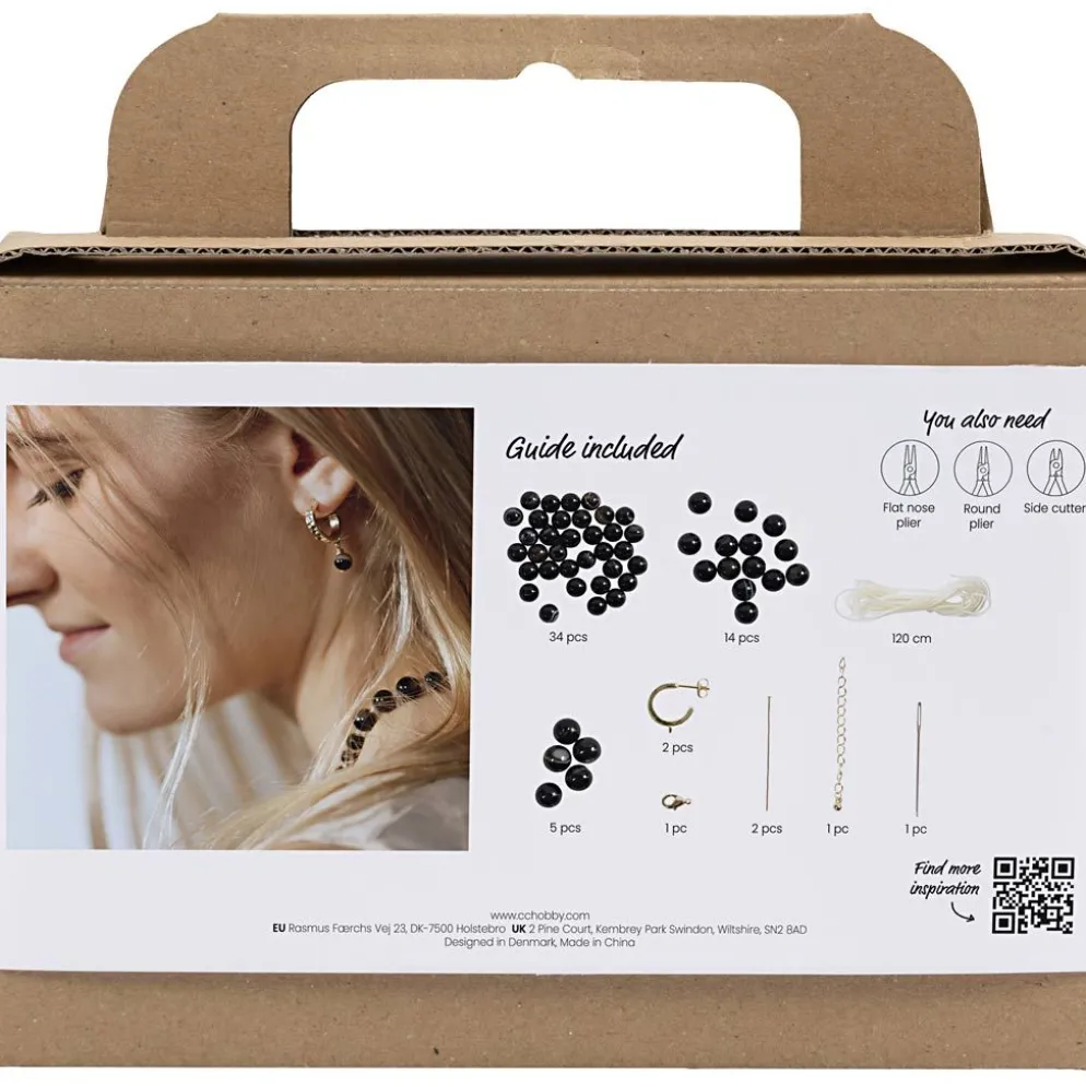 Mini DIY Kit Smycken, Halsband och örhängen, svart, vit, 1 förp.