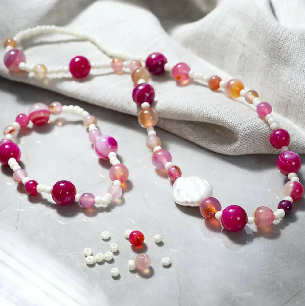 Mini DIY Kit Smycken, Halsband och armband, rosa, 1 förp.