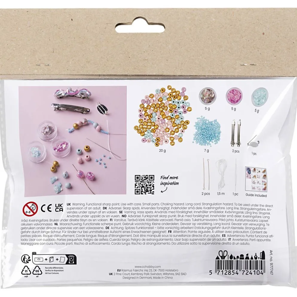 Mini DIY Kit Smycken, Halsband, armband, stift, brosch, blå, ljusblå, pastellrosa, 1 förp.