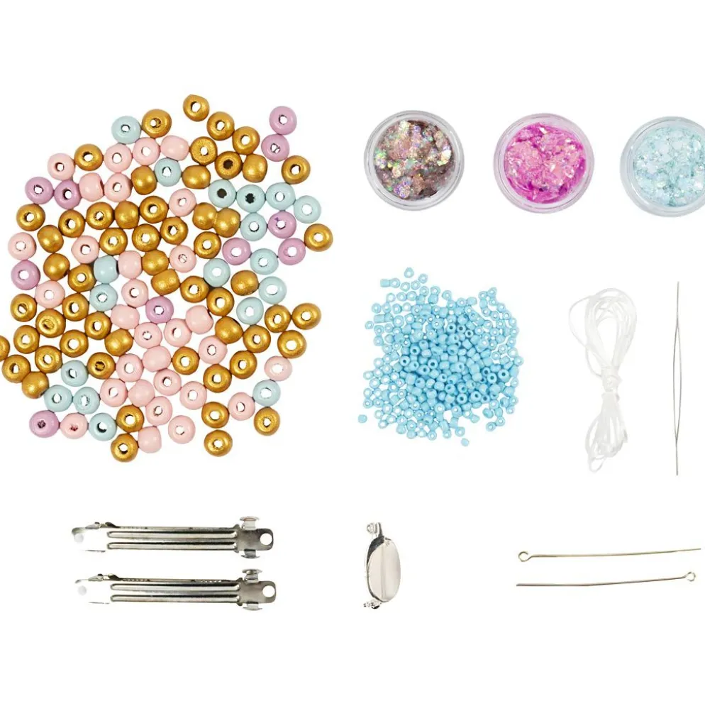 Mini DIY Kit Smycken, Halsband, armband, stift, brosch, blå, ljusblå, pastellrosa, 1 förp.