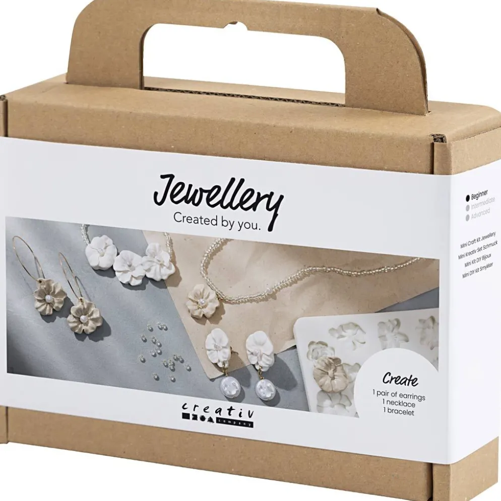 Mini DIY Kit Smycken, Örhängen, armband och halsband i blommotiv, beige, ivory, beige, 1 förp.