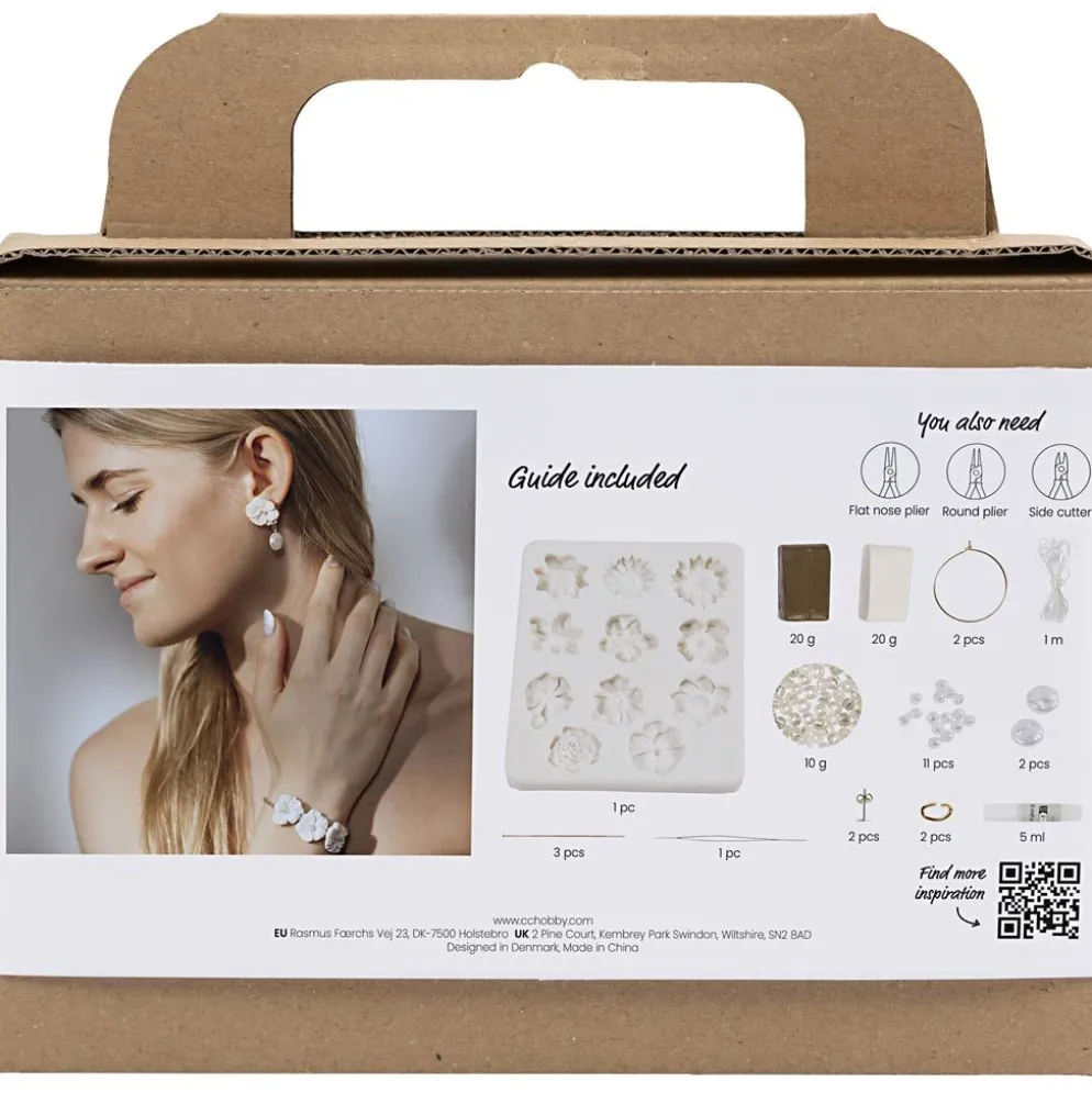 Mini DIY Kit Smycken, Örhängen, armband och halsband i blommotiv, beige, ivory, beige, 1 förp.