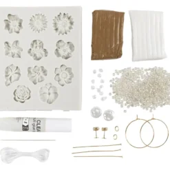 Mini DIY Kit Smycken, Örhängen, armband och halsband i blommotiv, beige, ivory, beige, 1 förp.