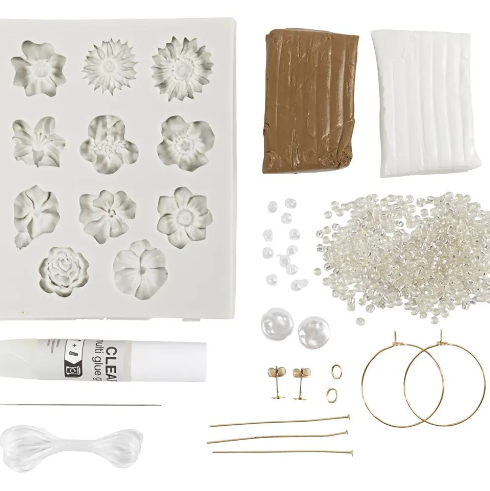 Mini DIY Kit Smycken, Örhängen, armband och halsband i blommotiv, beige, ivory, beige, 1 förp.