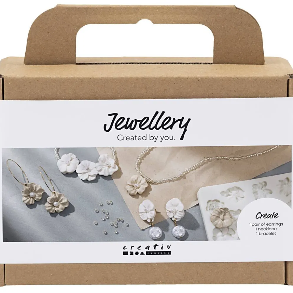 Mini DIY Kit Smycken, Örhängen, armband och halsband i blommotiv, beige, ivory, beige, 1 förp.