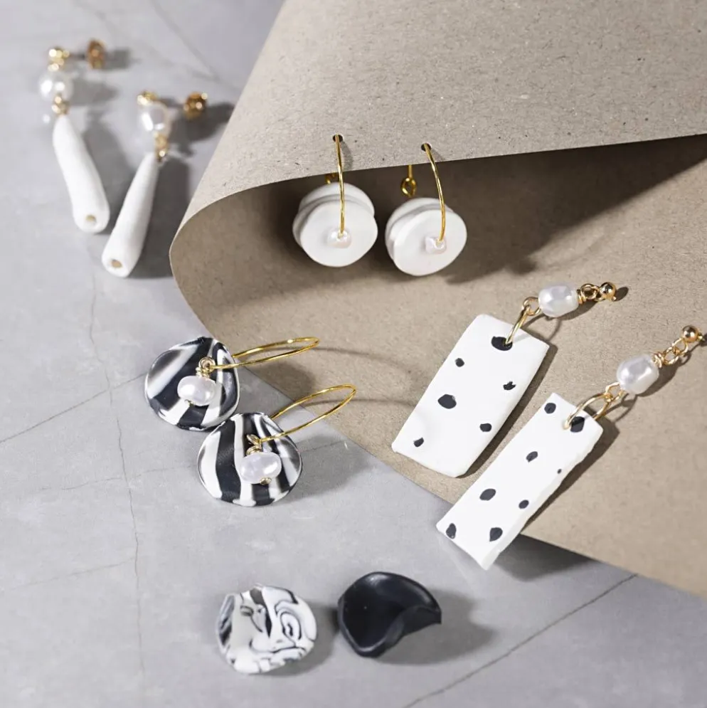Mini DIY Kit Smycken, Örhängen, svart, vit, 1 förp.