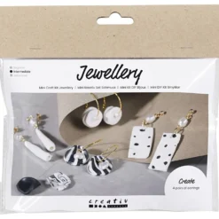 Mini DIY Kit Smycken, Örhängen, svart, vit, 1 förp.