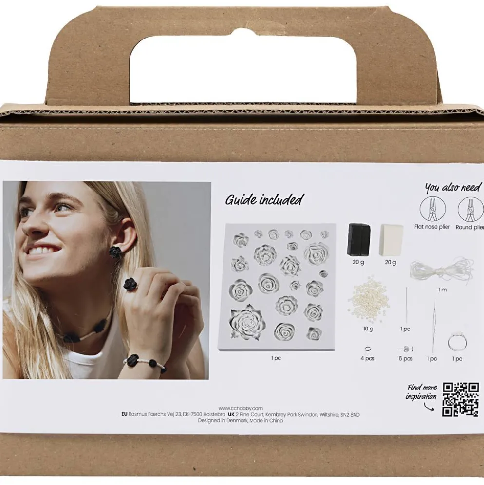 Mini DIY Kit Smycken, Rosor, svart, svart/vit, vit, 1 förp.