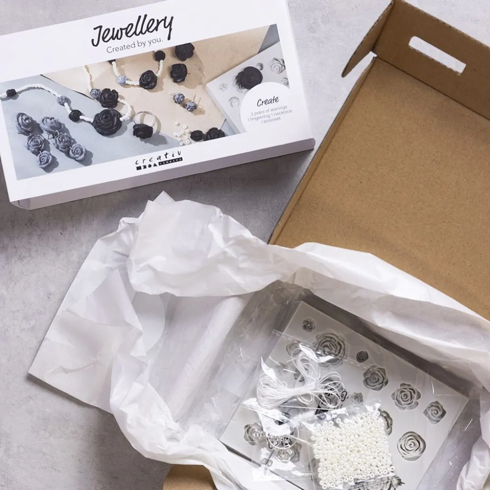 Mini DIY Kit Smycken, Rosor, svart, svart/vit, vit, 1 förp.
