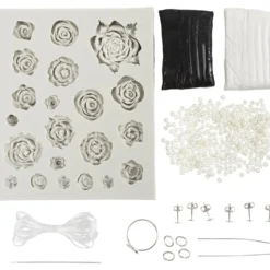 Mini DIY Kit Smycken, Rosor, svart, svart/vit, vit, 1 förp.