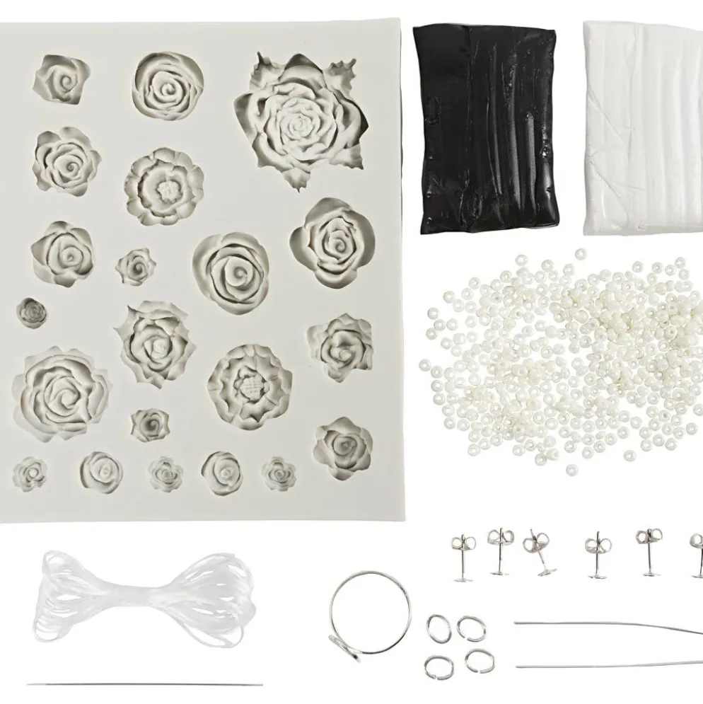 Mini DIY Kit Smycken, Rosor, svart, svart/vit, vit, 1 förp.