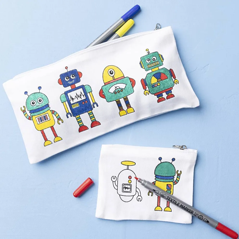 Mini DIY Kit Textildekoration, Robot, primärfärger, 1 förp.