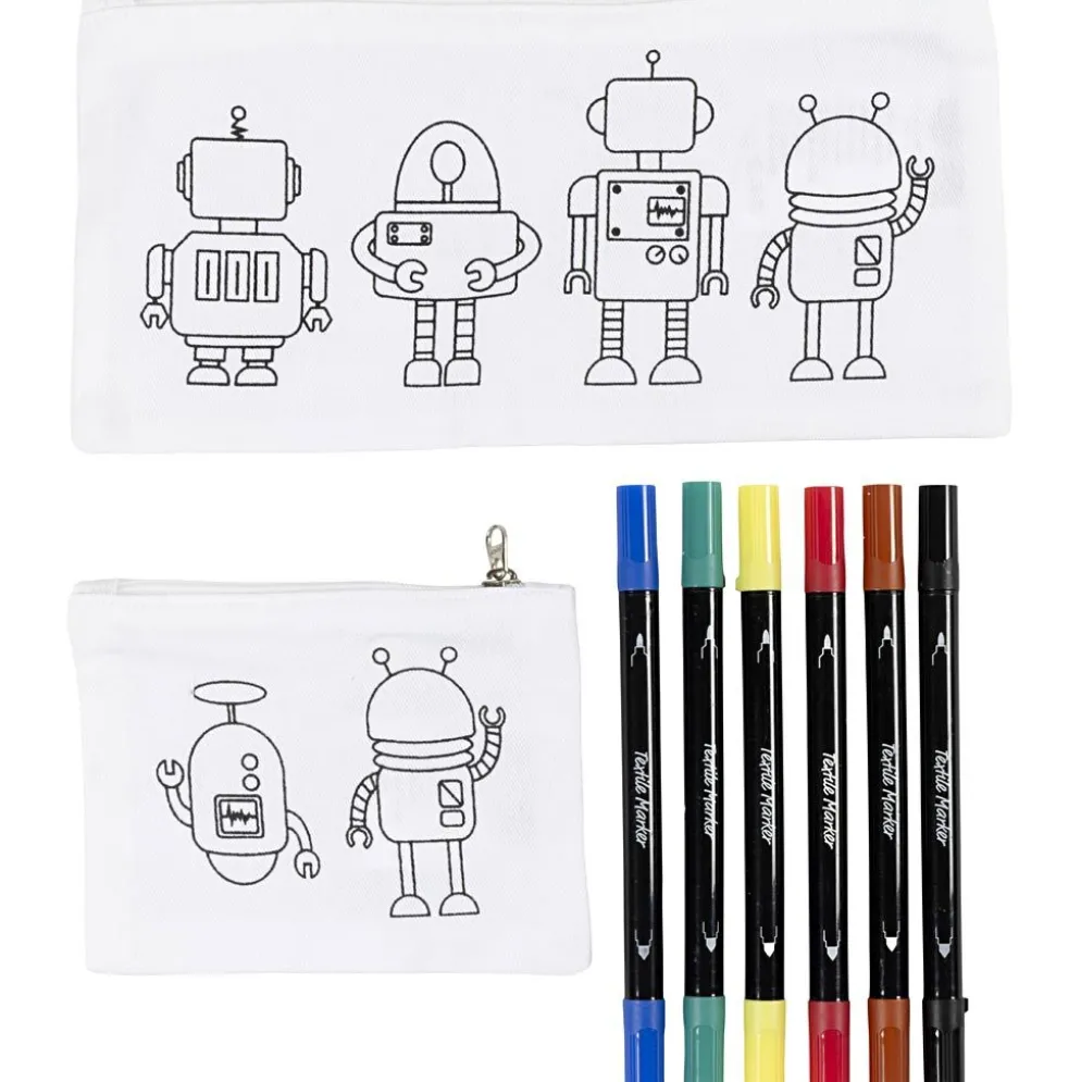Mini DIY Kit Textildekoration, Robot, primärfärger, 1 förp.
