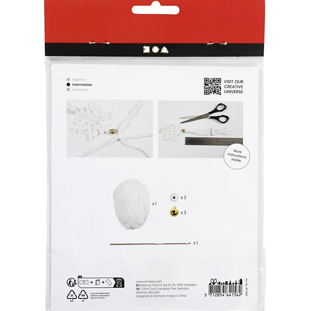 Mini DIY Kit Virkning, Snöflingor, vit, 1 förp.