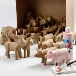 Minidjur av papier-maché, H: 8-12 cm, 60 st./ 1 förp.