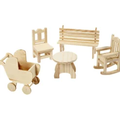 Minimöbler, stol, bänk, gungstol, bord, barnvagn, H: 5,8-10,5 cm, 50 st./ 1 förp.