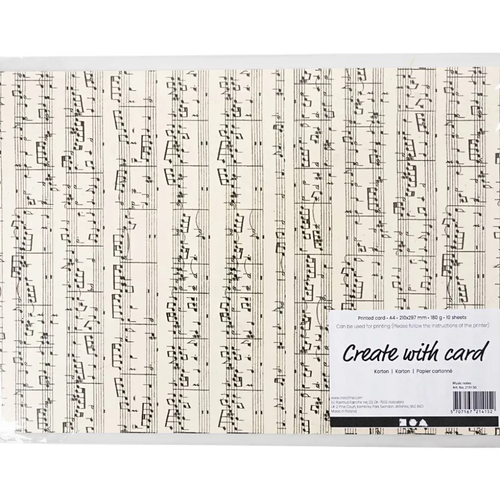 Mönstrad kartong, noter, A4, ark 210x297 mm, 180 g, 10 ark/ 1 förp.