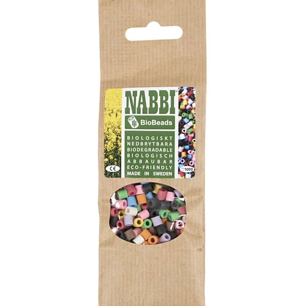 NABBI BioBeads, stl. 5x5 mm, Hålstl. 2.5 mm, medium, mixade färger, 1000 st./ 1 förp.