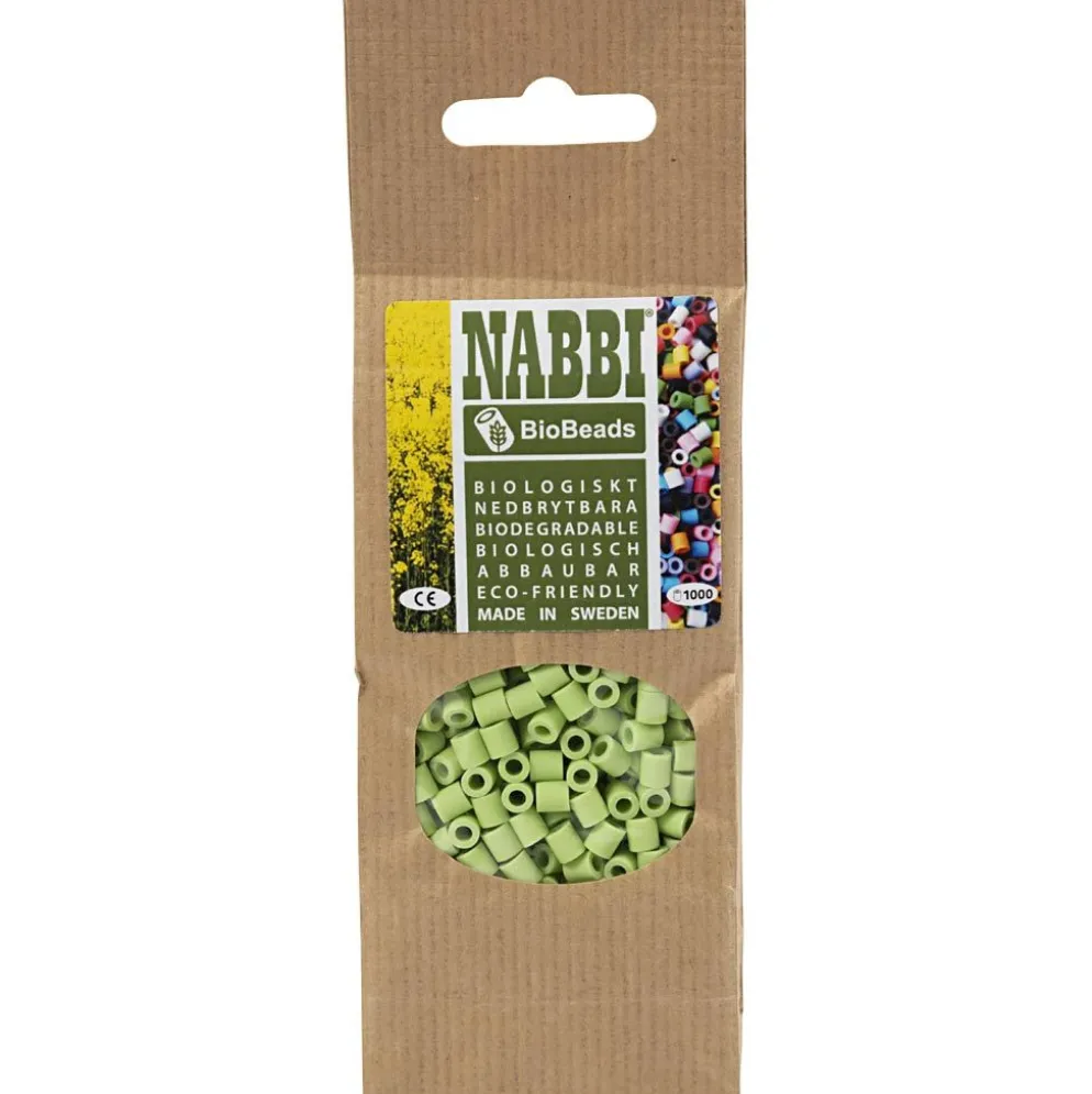 NABBI BioBeads, stl. 5x5 mm, Hålstl. 2,5 mm, medium, pastellgrön, 1000 st./ 1 förp.