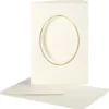 Passepartoutkort med kuvert, oval med guldkant, kortstl. 10,5x15 cm, kuvertstl. 11,5x16,5 cm, råvit, 10 set/ 1 förp.