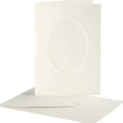 Passepartoutkort med kuvert, oval, kortstl. 10,5x15 cm, kuvertstl. 11,5x16,5 cm, råvit, 10 set/ 1 förp.