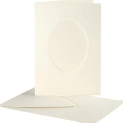 Passepartoutkort med kuvert, oval, kortstl. 10,5x15 cm, kuvertstl. 11,5x16,5 cm, råvit, 10 set/ 1 förp.